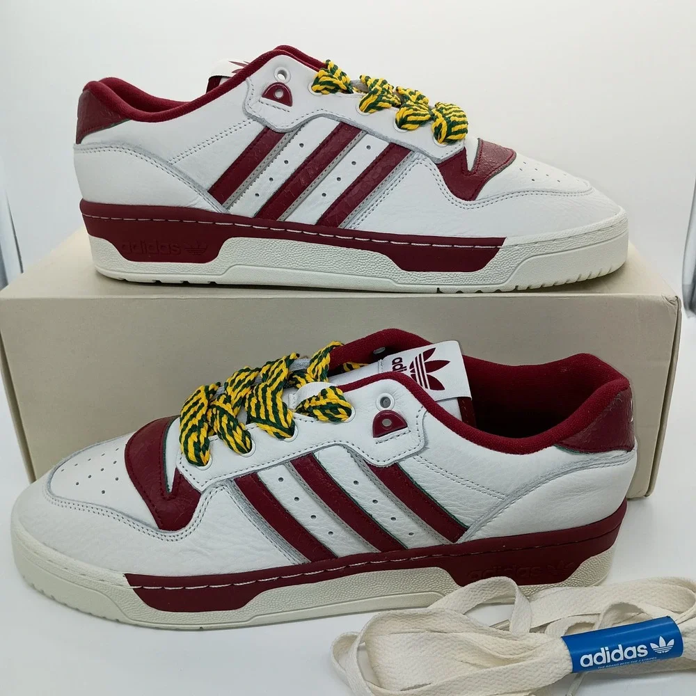 Adidas Rivalry Low White Burgundy Green Yellow Rope Laces IH7740 Mens 13